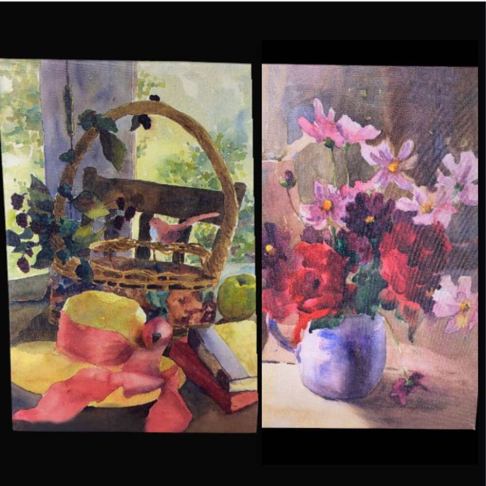 COLLECTIONS -- Floral & Still-Life Canvas Prints, Pink/Blue Wall Art Décor, SET